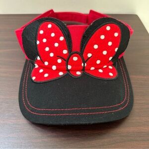 Minnie Mouse Sun Visor Hat, Walt Disney World Red and Black Polka Dot Bow Cruise